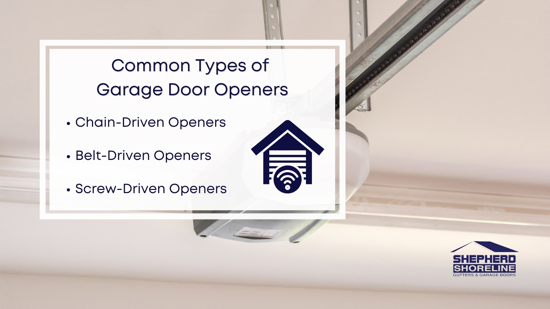 Infographic image of common types of garage door openers