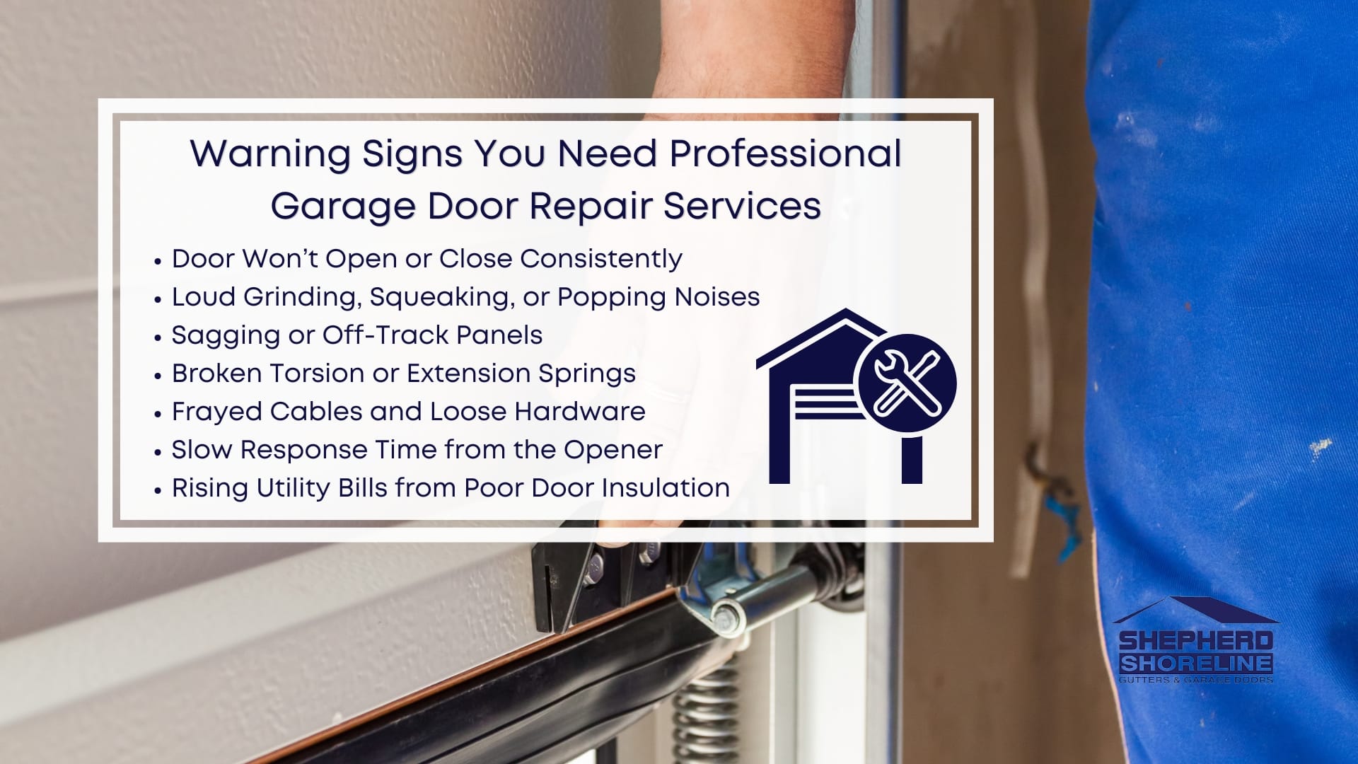 Infographic image of warning signs you need professional garage door repair services