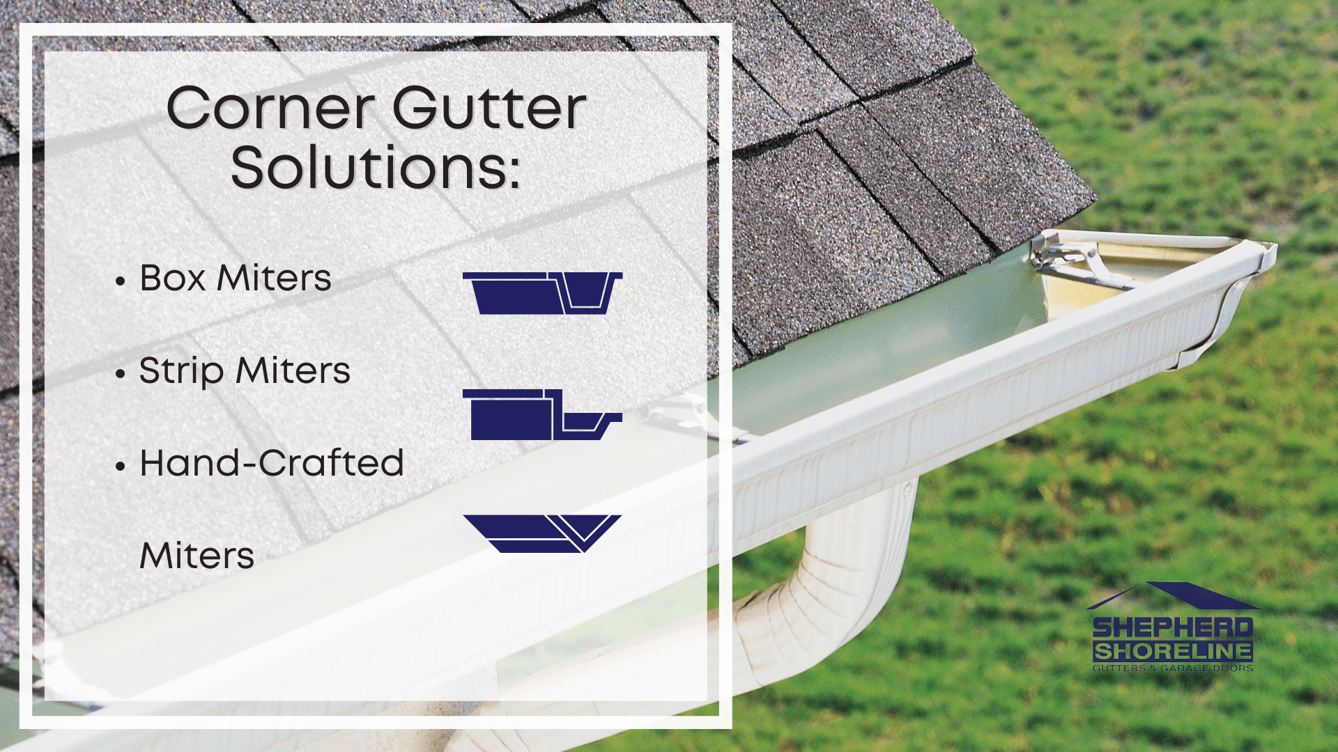 Infographic of the different corner gutter solutions