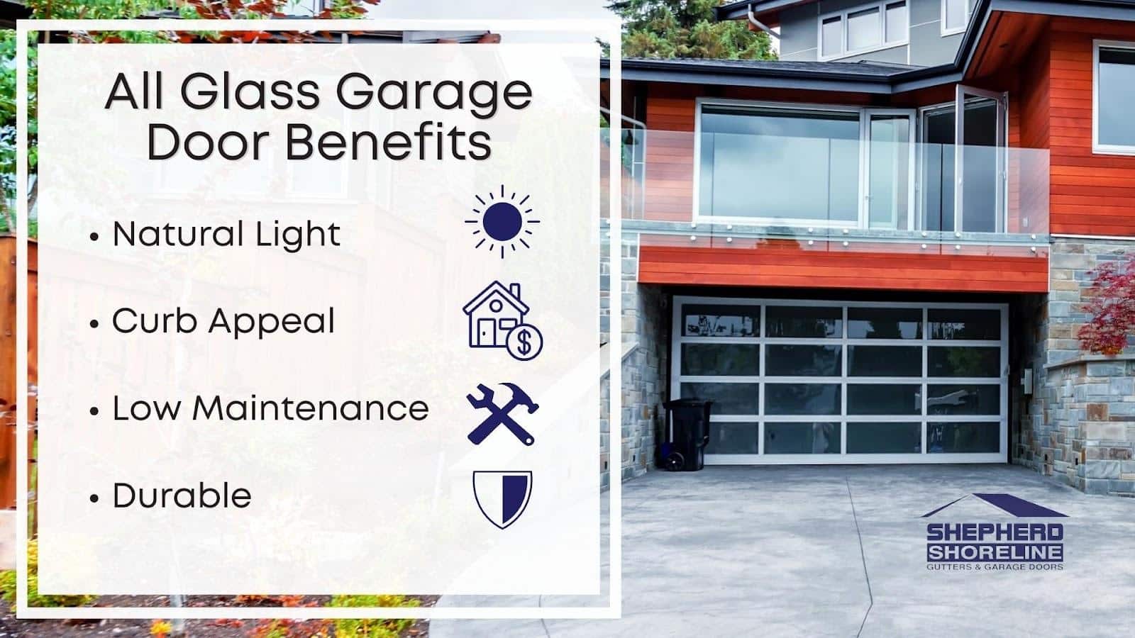 Infographic of all the benefits of a glass garage door
