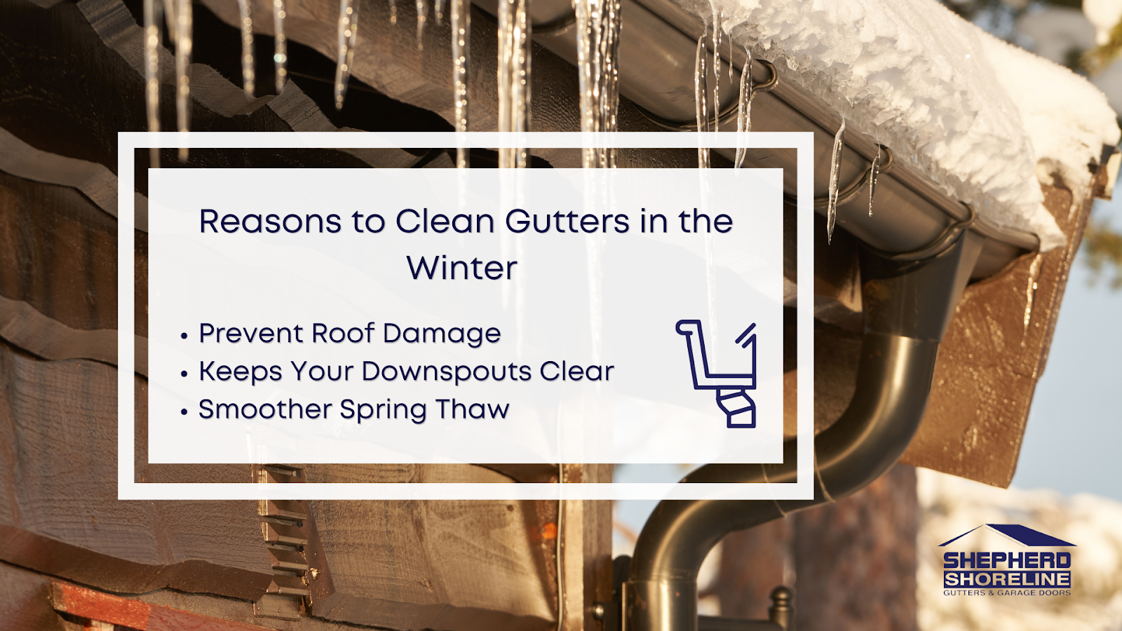 Infographic of the three reasons to clean gutters in the winter