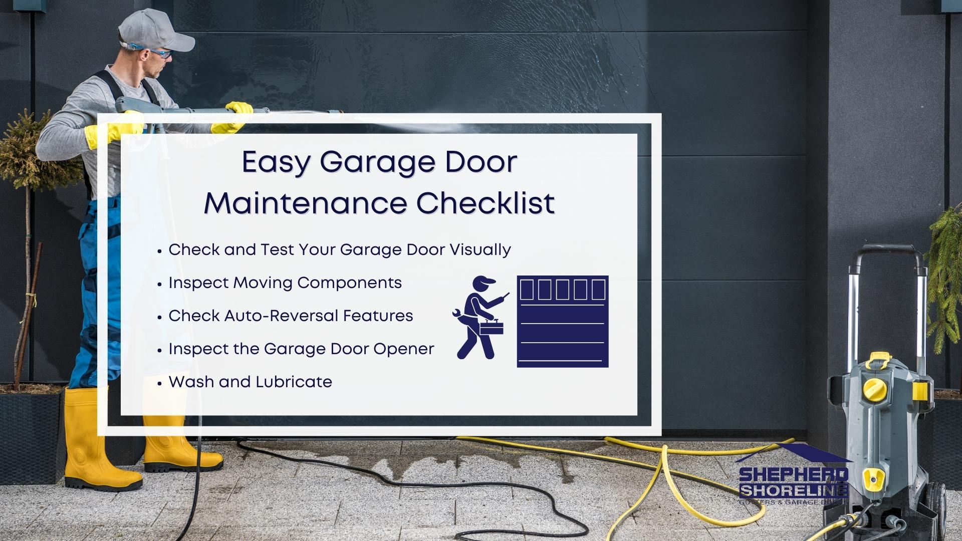 Infographic image of easy garage door maintenance checklist