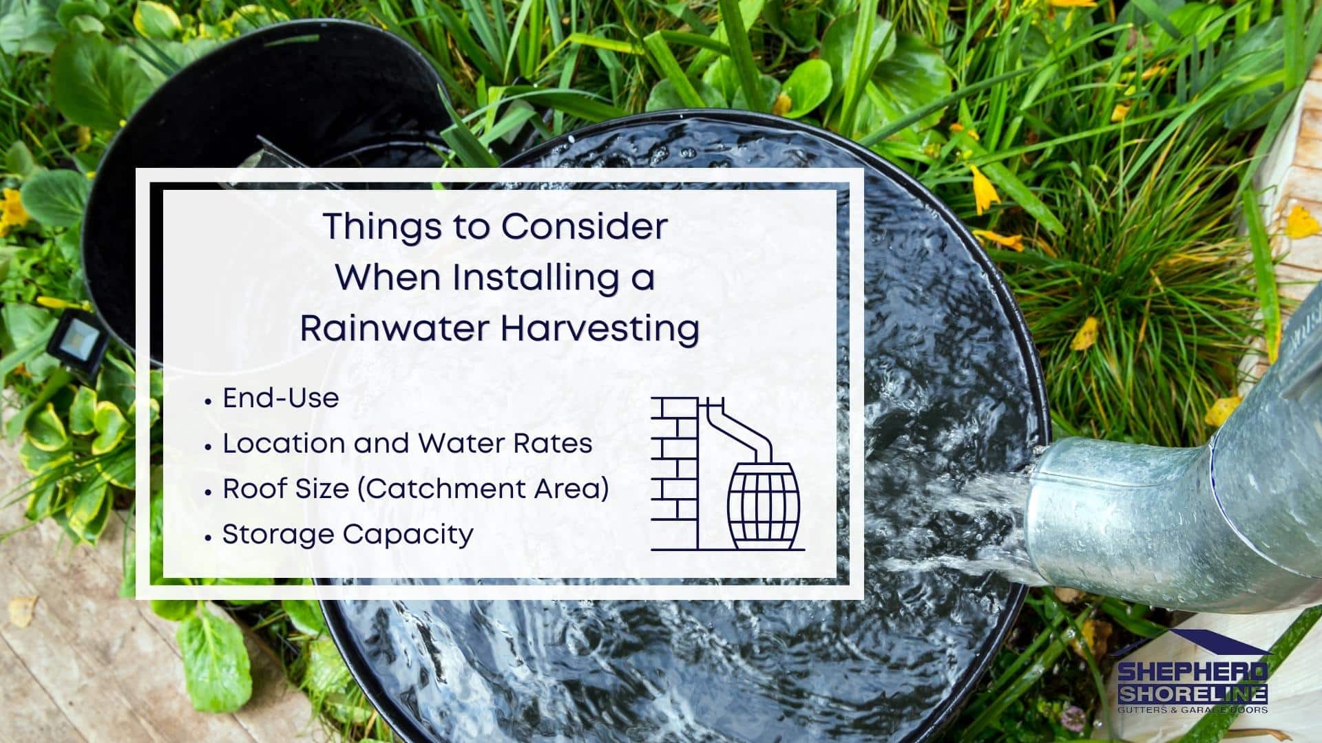 Infographic image of things to consider when installing a rainwater harvesting