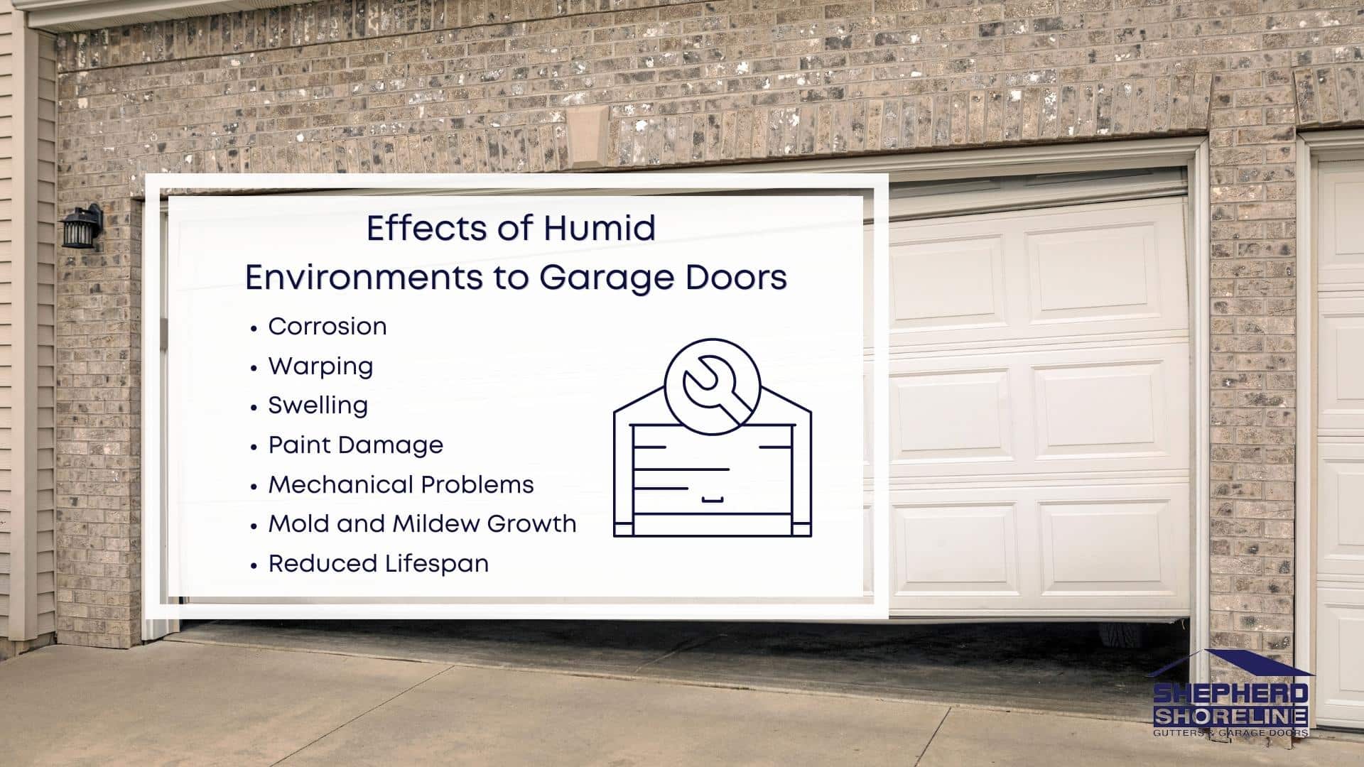 Infographic image of effects of humid environments to garage doors