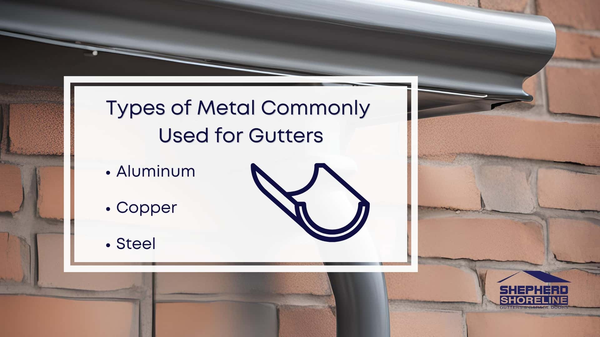 Infographic image of types of metal commonly used for gutters