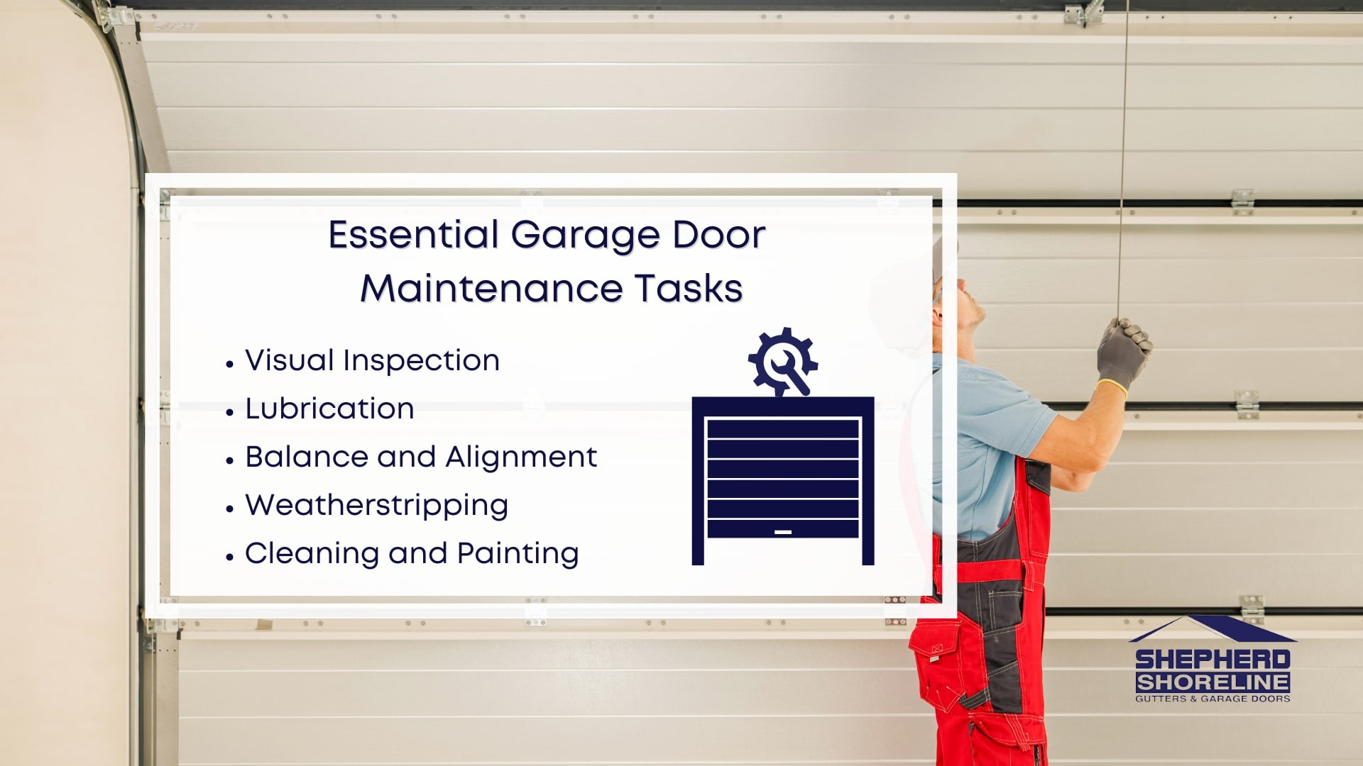 Infographic image of essential garage door maintenance tasks