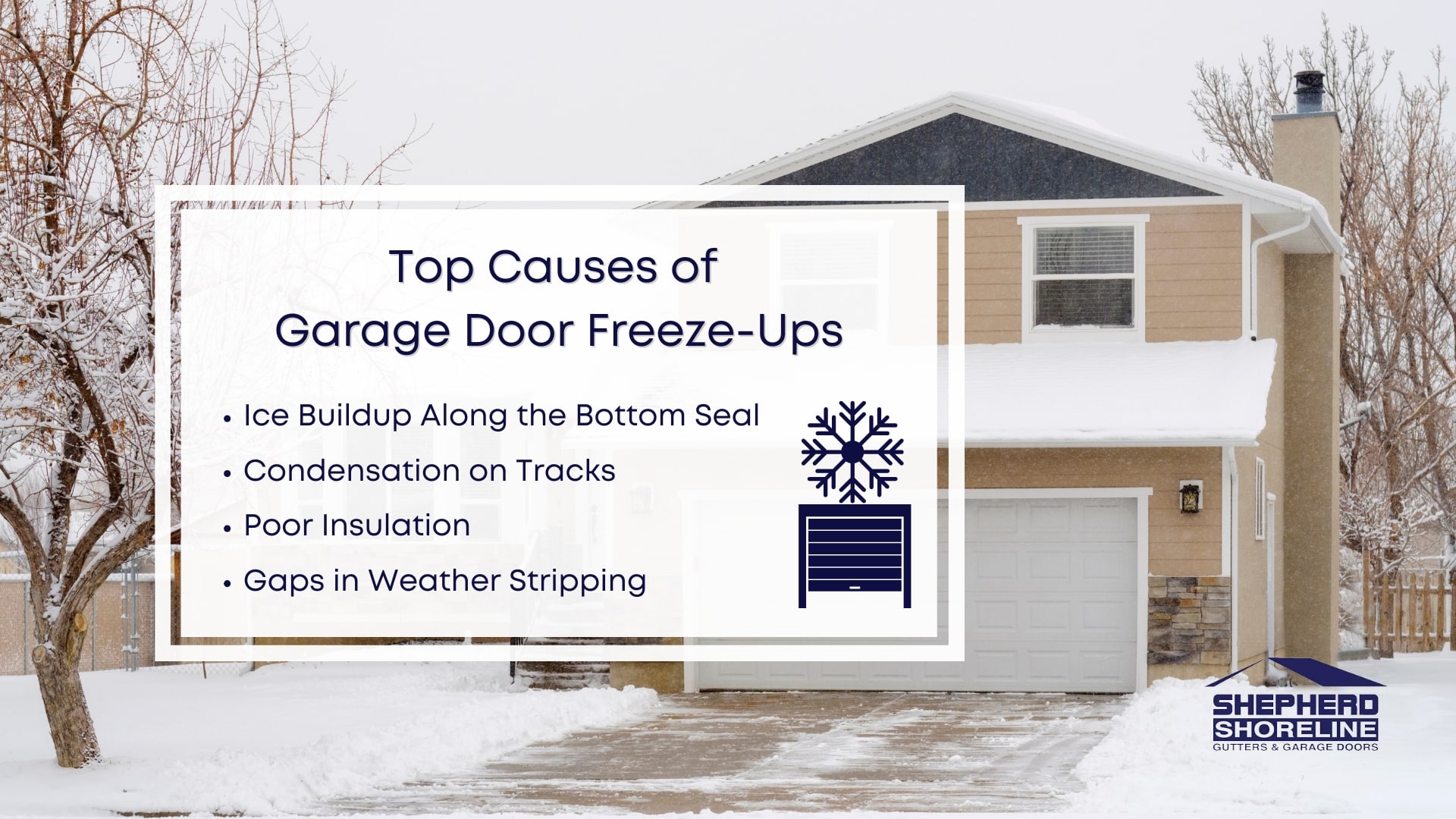 Infographic image of top causes of garage door freeze-ups