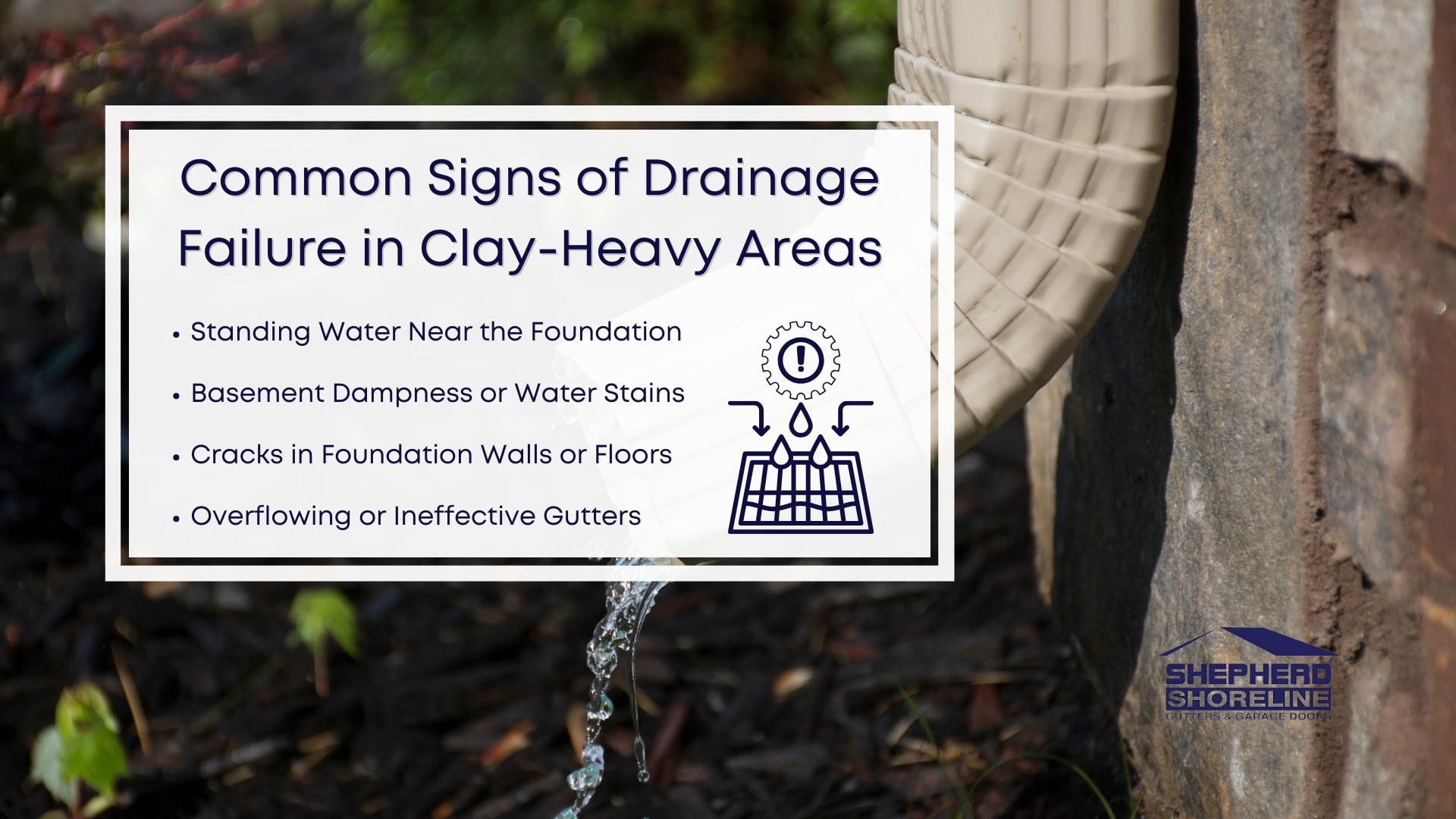 Infographic image of common signs of drainage failure in clay-heavy areas