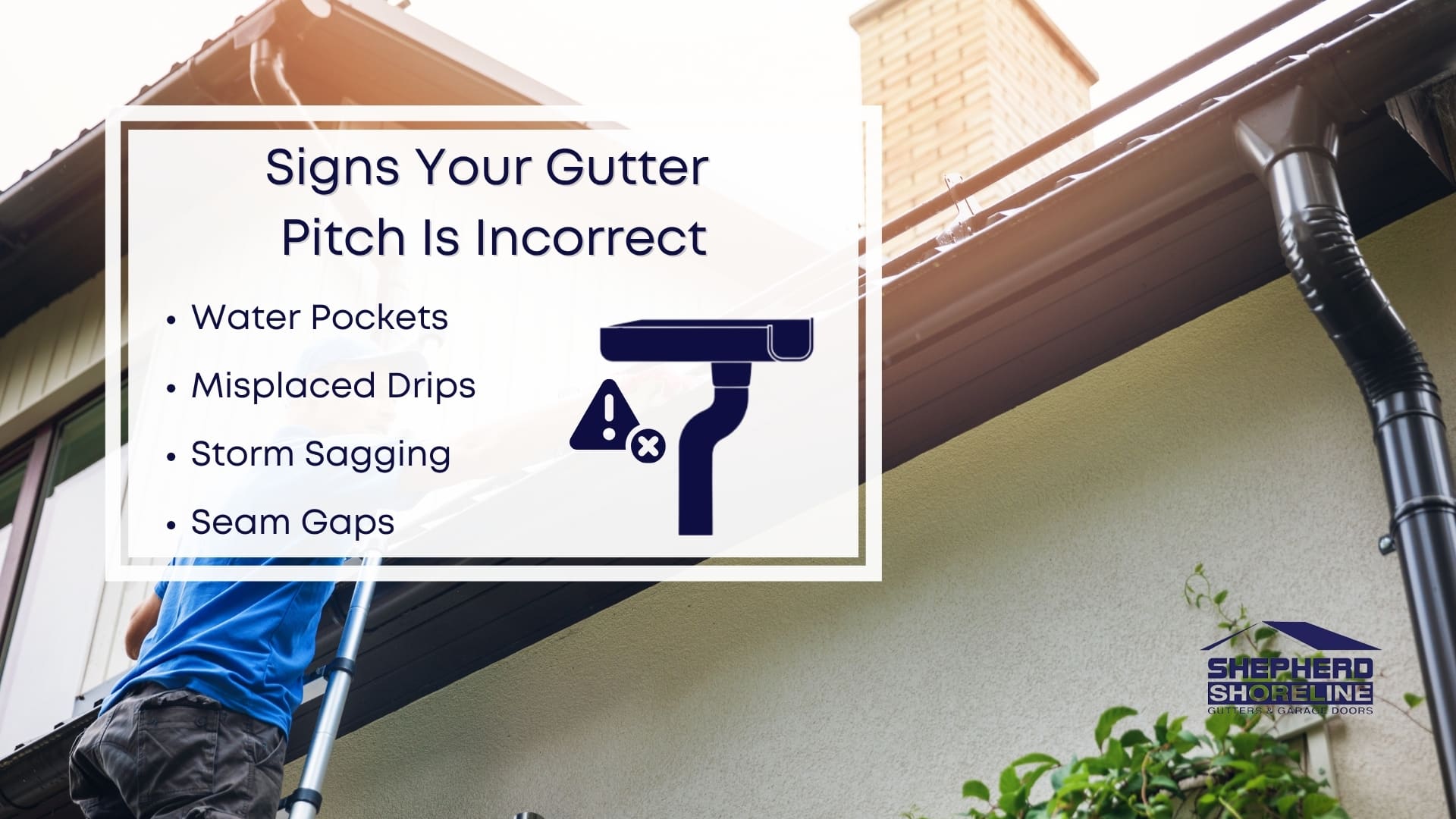 Infographic image of signs your gutter pitch is incorrect