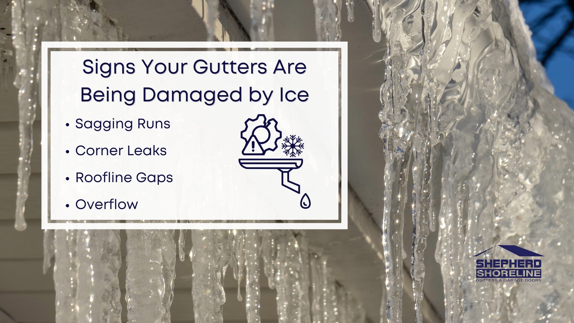 Infographic image of signs your gutters are being damaged by ice